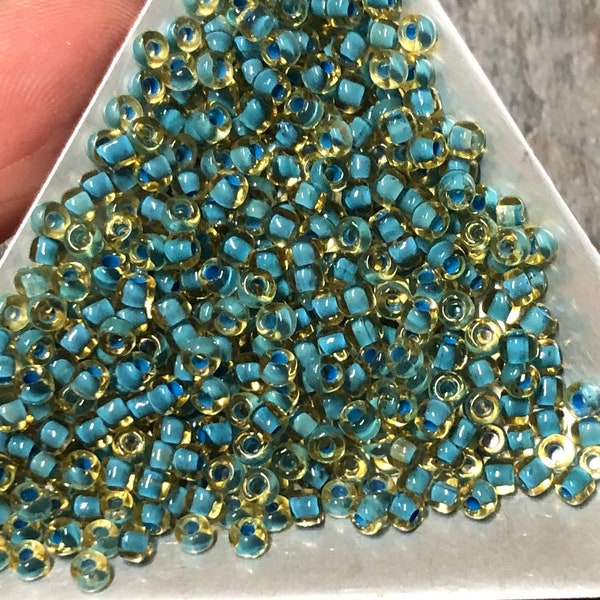 8/0 Japanese Seed Beads - Topaz Color Lined Teal Matsuno # 374A (5" round tube, approx 22 grams)