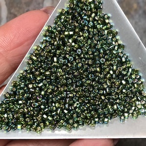 11/0 Japanese Seed Beads - Silver Lined Green AB # 650 Matsuno (5&quot; round tube, approx 24 grams)