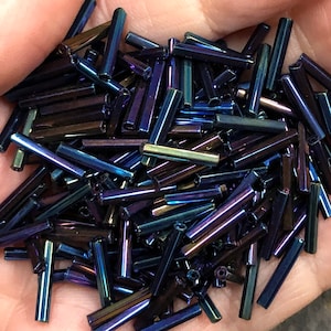 12mm Bugle Beads - Blue Iris Metallic 20 grams