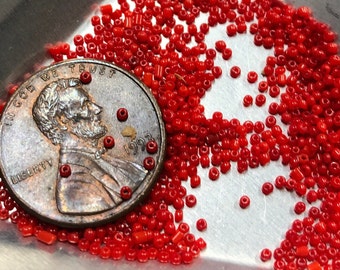 Antique Italian Venetian Micro Seed Beads - Opaque Red 2 gram bag