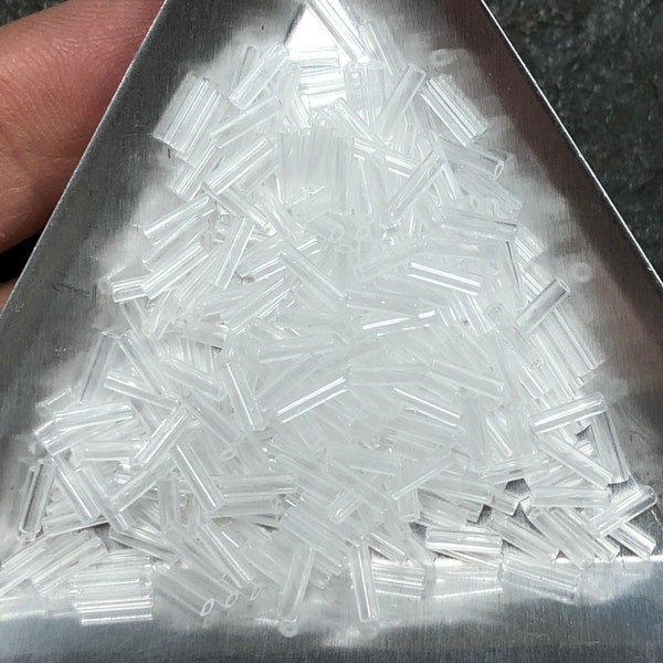 6mm Bugle Beads - Clear Crystal Miyuki # 131 (2" round tube, approx 12 grams)