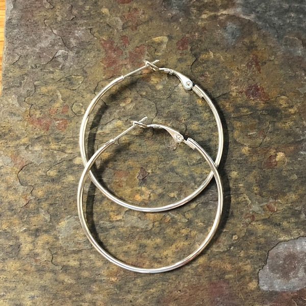 Large Hoop Earrings Silver Plate Finish (pair) available in two sizes 40mm or 50mm