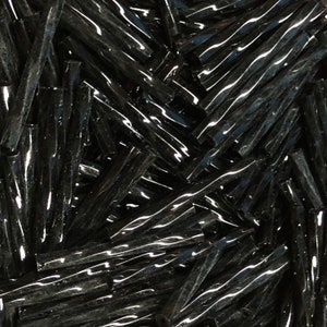 25mm Twisted Czech Bugle Beads, Opaque Black, 45-50gr pack