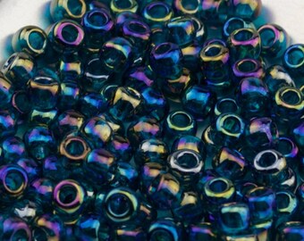 6/0 Japanese Seed Beads - Transparent Rainbow Teal 5" round tube (167BD)