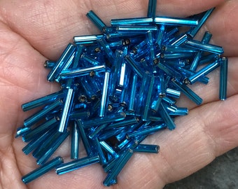 12mm Bugle Beads - Silver Lined Aqua 20 grams