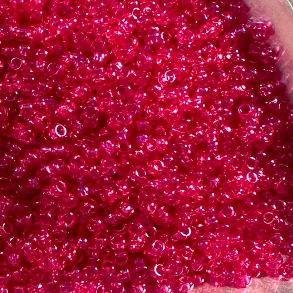 11/0 Japanese Seed Beads - Bright Fuchsia Transparent Dyed Miyuki # 299I (5" round tube, approx 24 grams)