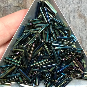 12mm Bugle Beads - Green Iris Metallic 20 grams