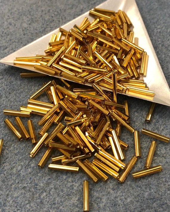 12mm Bugle Beads - Gold Silver Lined 20 grams