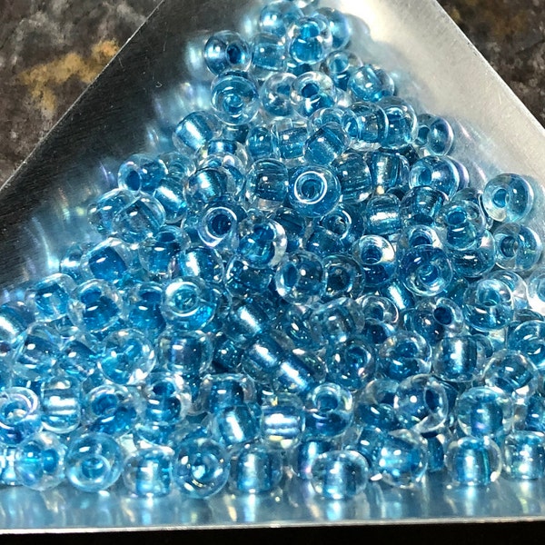 6/0 Japanese Seed Beads - Sparkle Sky Blue Lined Crystal AB Miyuki # 2606 (5" round tube, 20 grams)