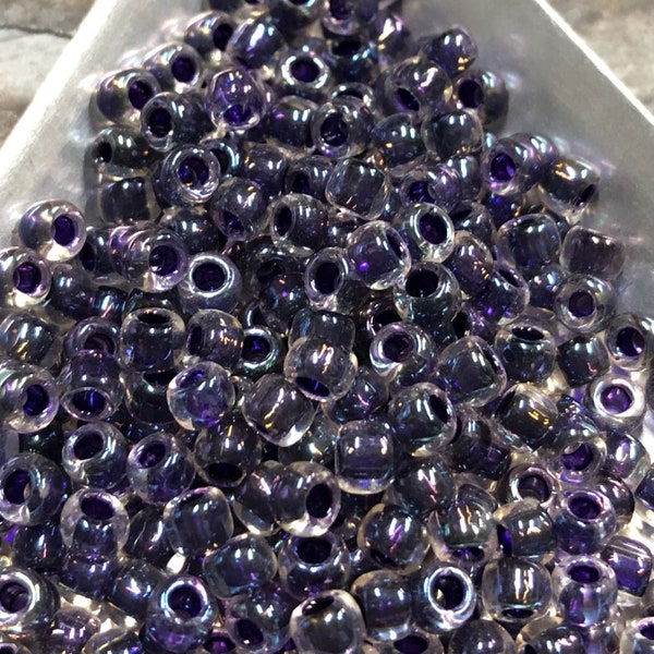 6/0 Japanese Seed Beads - Inside-Color Rainbow Crystal/Tanzanite-Lined Toho # 181 (5" round tube, approx 20 grams)