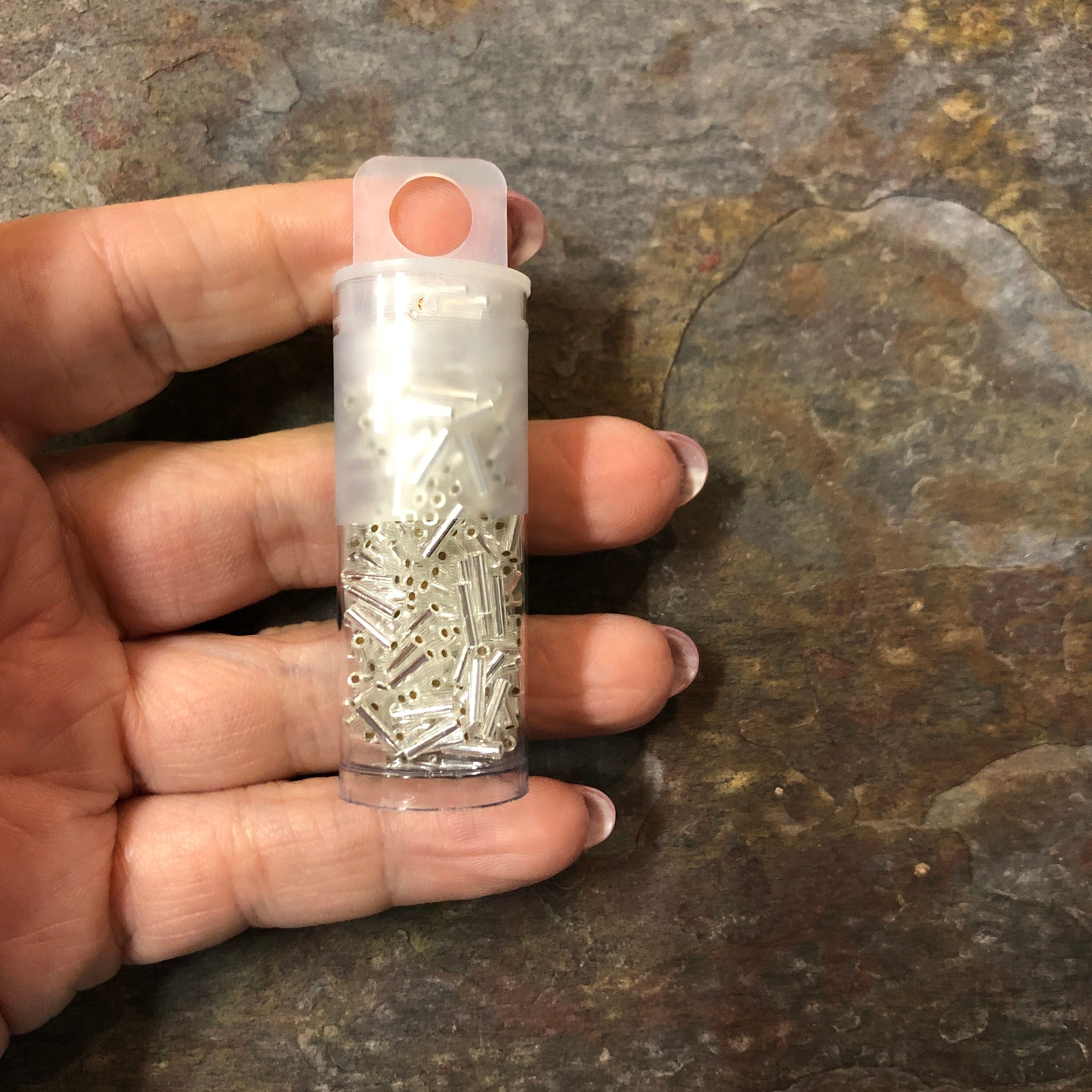 7.5 Grams of Miyuki Silver Silver-Lined 6mm Bugle Beads-BUGL