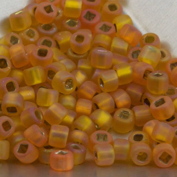 6/0 Japanese Seed Beads - Silver Lined Orange Matte AB Matsuno # F637 (5" round tube, approx 20 grams)