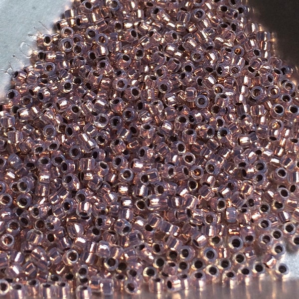 15/0 Japanese Seed Beads - 24kt Gold Lined Rose Opal Matsuno # 465D (2" round tube, approx 8.2 grams)