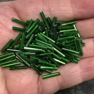 12mm Bugle Beads - Silver Lined Grass Green 20 grams