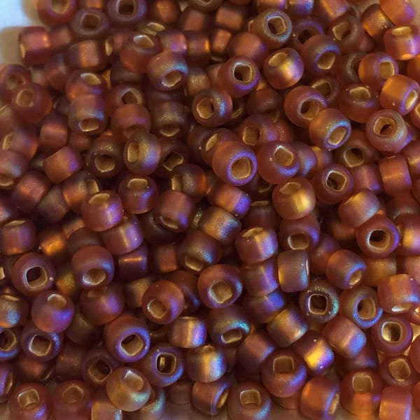 8/0 Japanese Seed Beads - Silverlined Copper Matte AB 5" round tube (F634B)