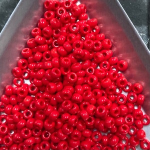 8/0 Japanese Seed Beads - Opaque Red Miyuki # 408 (5" round tube, approx 22 grams)