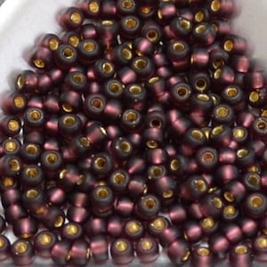 8/0 Japanese Seed Beads - Matte Silver Lined Dark Smoky Amethyst Miyuki # 13F (5" round tube, approx 22 grams)