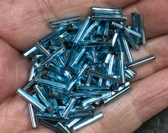 12mm Bugle Beads - Silver Lined Light Aqua 20 grams