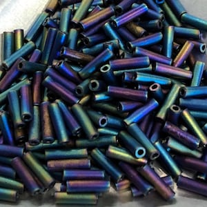 6mm Bugle Beads - Opaque Matte Jet Black AB (Miyuki 401FR)