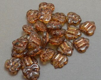 Czech Pressed Glass  - 12x13mm 2-Hole Leaves - Topaz Picasso (25)