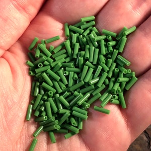6mm Bugle Beads - Opaque Green Miyuki # 411 (approx. 11 grams)