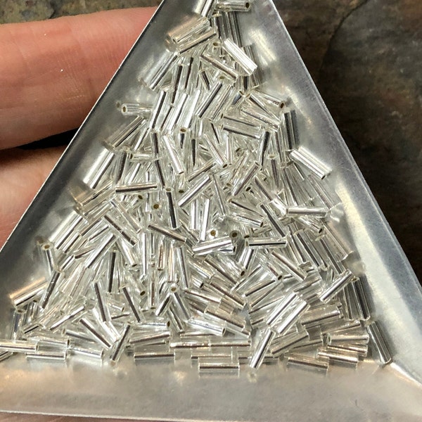 6mm Bugle Beads - Silver lined Crystal Miyuki # 001 (2" fat tube, approx 11 grams)