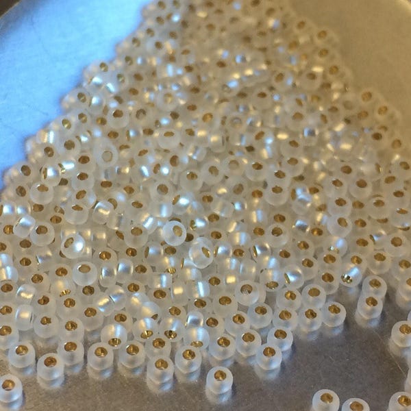 15/0 Japanese Seed Beads - Matte Silver Lined Crystal Miyuki # 1F (2" round tube, approx 8.2 grams)