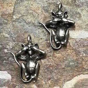 May include: Two silver monkey charms, each with its hands over its eyes, representing the "See No Evil" proverb.