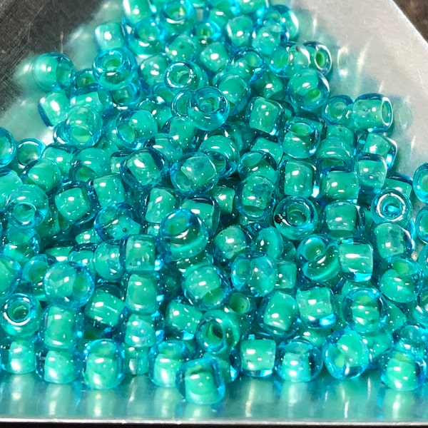 6/0 Japanese Seed Beads - Inside-Color Aqua/Lt Jonquil-Lined Toho # 954 (5" round tube, approx 20 grams)