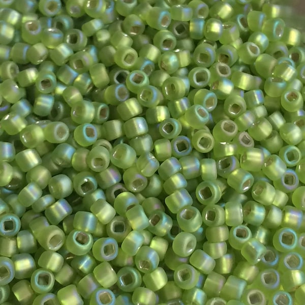 11/0 Japanese Seed Beads - Silver Lined Chartreuse Matte AB Matsuno # F643A (5" round tube, approx 24 grams)