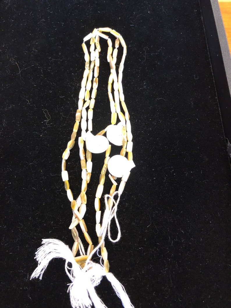 3 strands of Mother of pearl unusual faceted oblong beads Three 16 strands