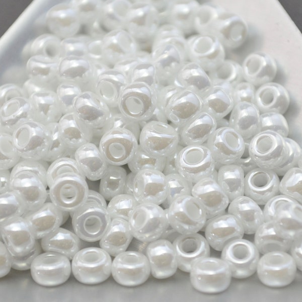 6/0 Japanese Seed Beads - White Ceylon Miyuki # 528 (5" round tube, approx 20 grams)