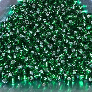 8/0 Japanese Seed Beads - Silver Lined Green Miyuki # 16 (5&quot; round tube, approx 22 grams)