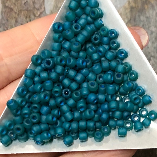 6/0 Japanese Seed Beads - Emerald Colorlined Teal Matte Matsuno # F399O (5" round tube, approx 20 grams)