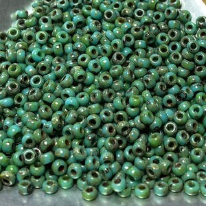 11/0 Japanese Seed Beads - Opaque Turquoise Blue Picasso Miyuki # 4514 (5&quot; round tube, approx 24 grams)