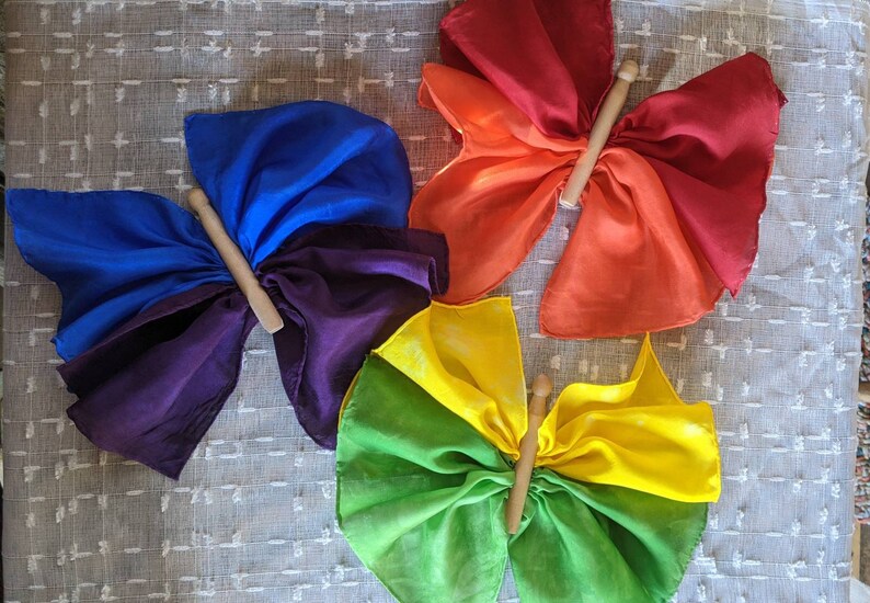 Set of 3 Rainbow Playsilk Butterflies 11 Habotai Silks