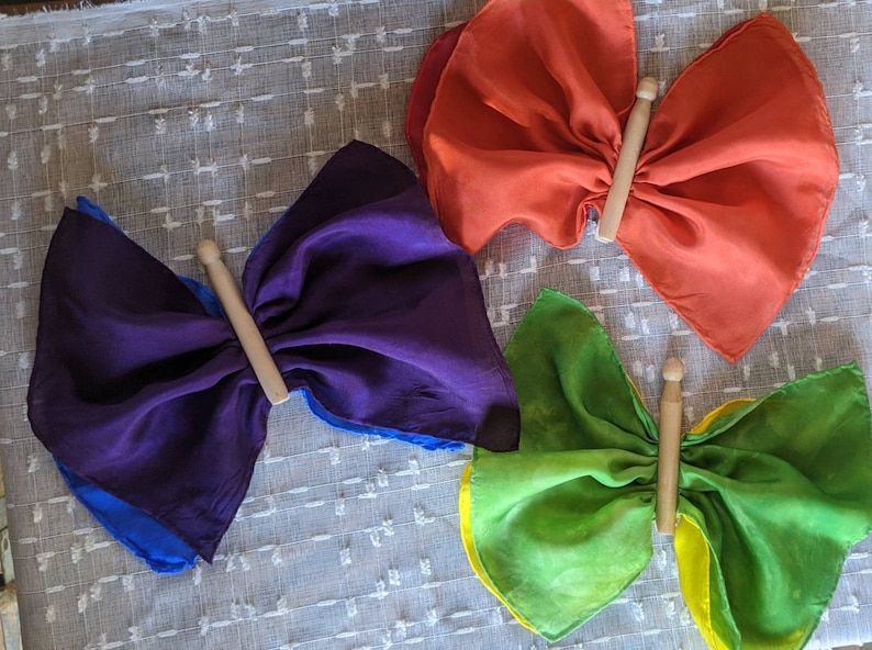 Set of 3 Rainbow Playsilk Butterflies 11 Habotai Silks