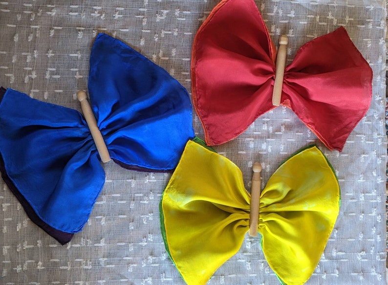 Set of 3 Rainbow Playsilk Butterflies 11 Habotai Silks