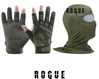 Paquete de pasamontañas y guantes tácticos Rogue: transpirable de alta calidad para airsoft, ghillie, paintball, motos, deportes de motor, militares y ejército.