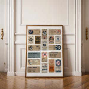 Arte de pared vintage de los Yankees de Nueva York, decoración de béisbol retro, impresión enmarcada coleccionable deportiva, regalo para él, decoración de cueva de hombre