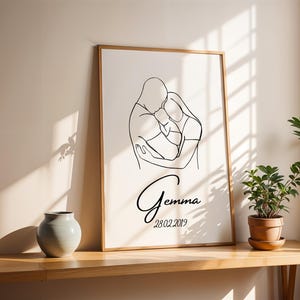 Póster de arte lineal familiar personalizado, arte de pared personalizado con nombre y fecha de nacimiento del bebé, impresión minimalista para recién nacidos, idea de regalo para baby shower