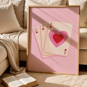 Pink Heart Playing Card Print: Modern Love Wall Art (Digital Download)