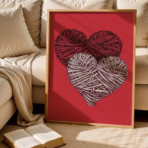 Valentine’s Day Heart Wall Art, Red Background Digital Poster, Minimalist Love Print, Romantic Decor, Gift Idea for Couples
