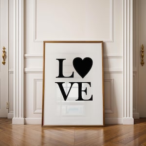 Love Heart Typography Print: Minimalist Black and White Wall Art (Digital Download)
