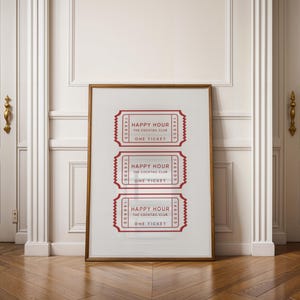 Retro Happy Hour Ticket Digital Wall Art, Minimalist Bar Decor, Modern Cocktail Club Poster, Instant Download for Home or Office