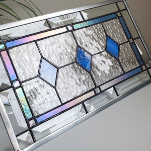 Iridescent Sky Blue Stained Glass Panel - Home Decor