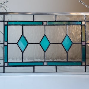 Iridescent Teal Stained Glass Panel Home Decor image 2