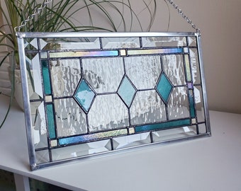 Iridescent Teal Stained Glass Panel - Home Decor