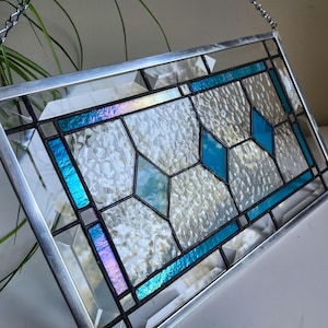 Iridescent Turquoise Stained Glass Panel - Home Decor
