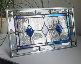 Iridescent Blue Stained Glass Panel - Home Decor